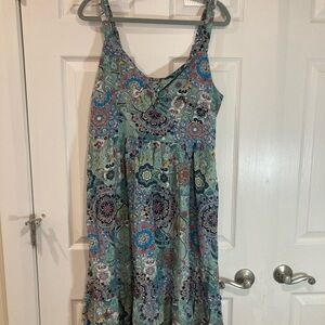 Maurices vibrant Y2K boho paisley sleeveless v-neck midi babydoll dress size XL
